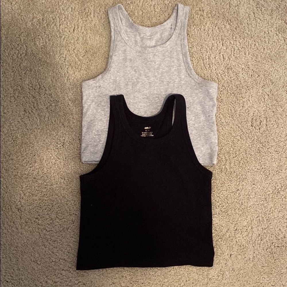 AERIE high neck small cropped tanks | BLACK | GRAY